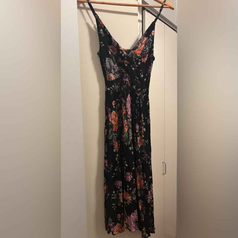 Angie Strapless Black Dress with Floral Design